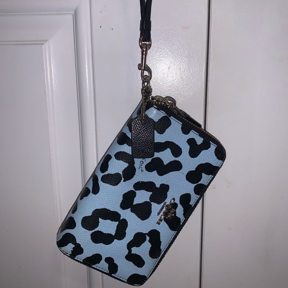 Blue Patterned Coach Wristlet